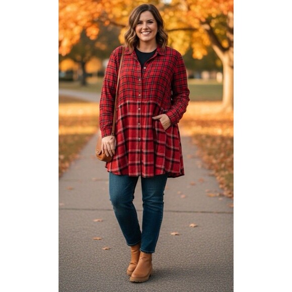 J.Jill Women’s Tartan Plaid Tunic Boho Grunge Cottagecore Babydoll Casual Sz 2XL - Picture 2 of 9